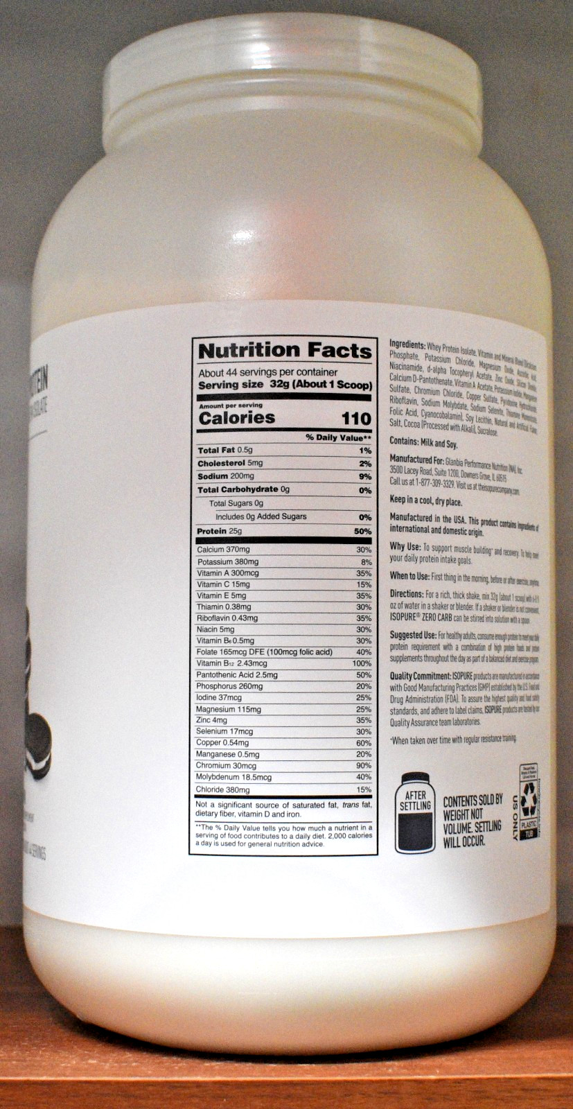Isopure Cookies & Cream Zero Carb Protein Powder 3 lb (1.36 kg) 44 Servings