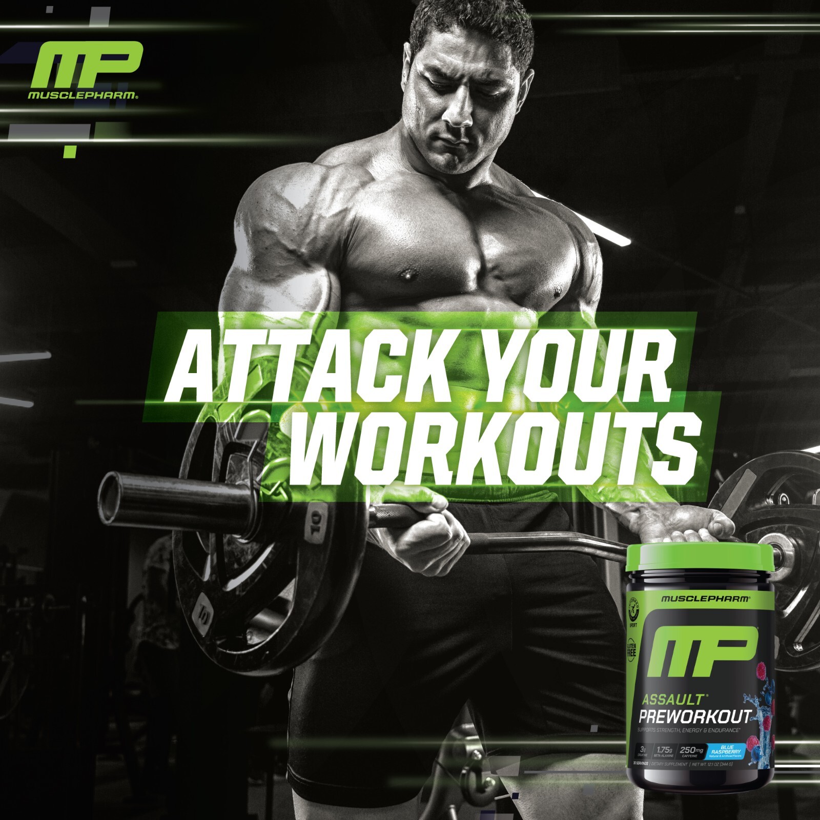 MusclePharm Assault Energy & Strength Pre Workout – 30 Servings, Blue Raspberry
