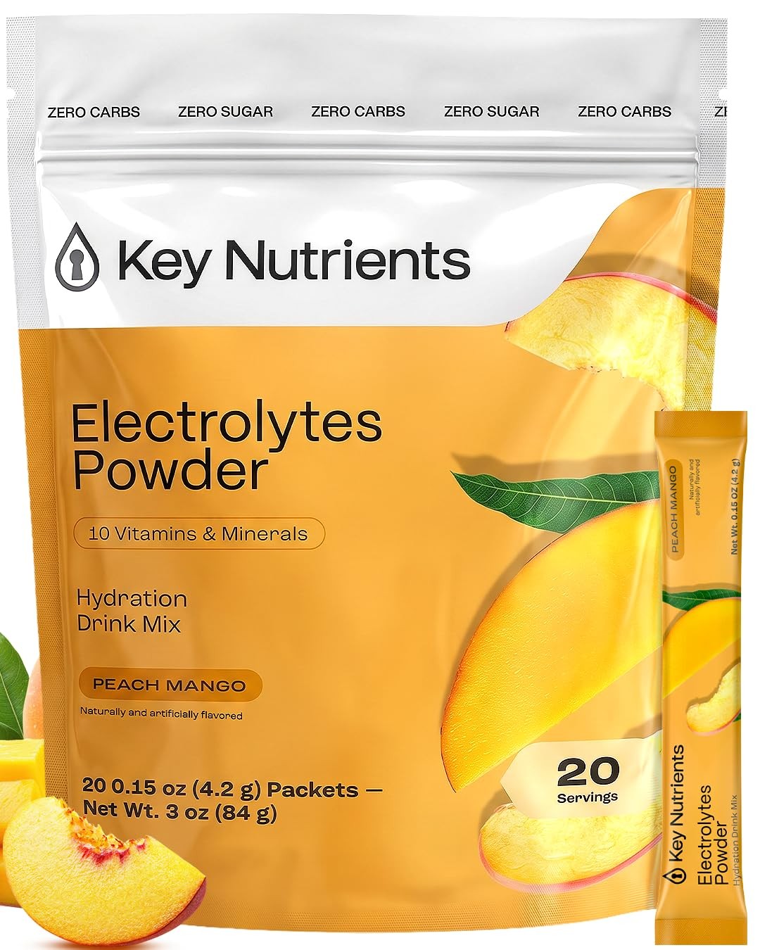 Selenium Electrolytes Powder Packets – Multivitamin Peach Mango 20 Pack Hydra…
