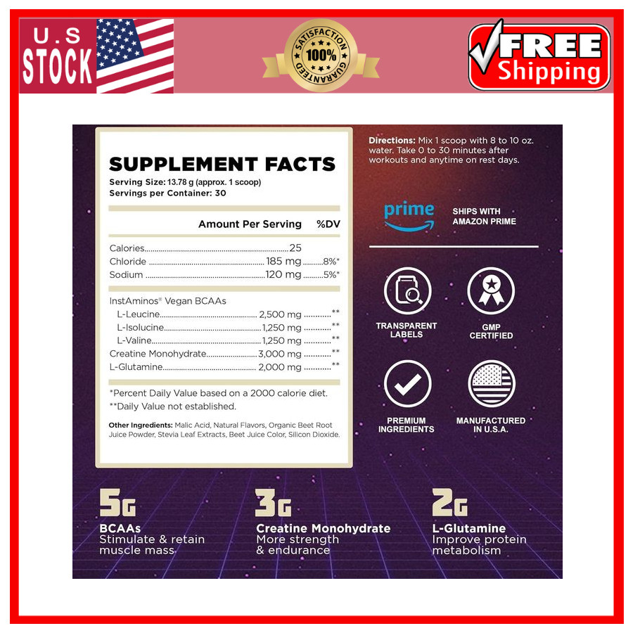 Vintage Build Post-Workout Recovery Powder–Muscle Growth, BCAAs, Creatine, 388g