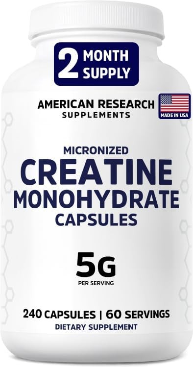 Creatine Monohydrate 5g Capsules 240 Count Vegan
