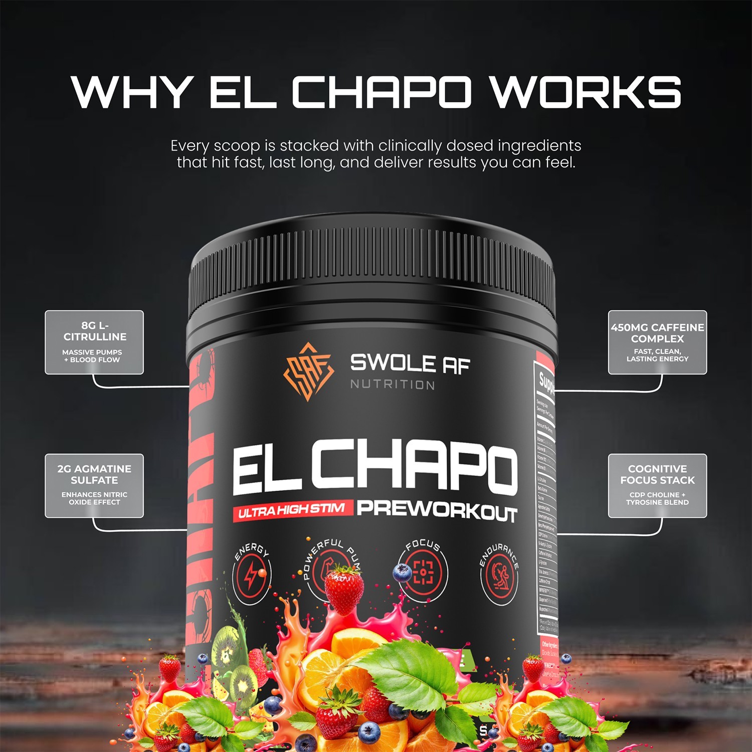 Swole AF El Chapo Ultra High Stim Hardcore Pre-Workout 4 Flavors New
