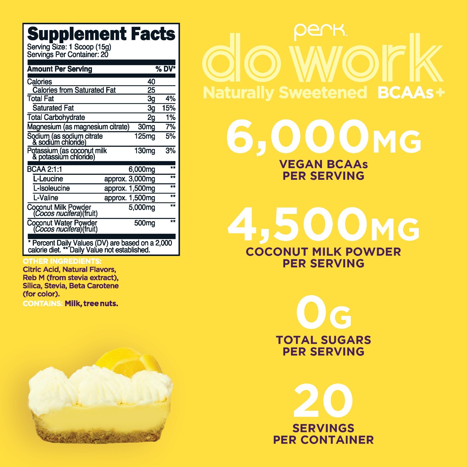Perk BCAAs + Hydration Electrolytes – Naturally Sweetened Lemon Tart 20 Servings