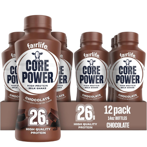 Core Power Protein Shake, Chocolate, 26g Bottle, 14oz, 12 Pack BB 8/10/2026