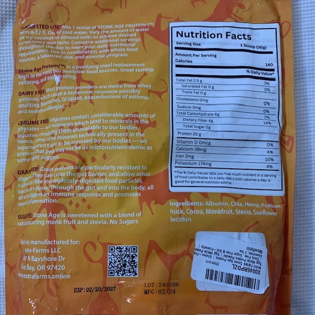 Nutra-Farms Stone Age Protein Powder Chocolate 2 lbs Exp 02/20/2027 NEW