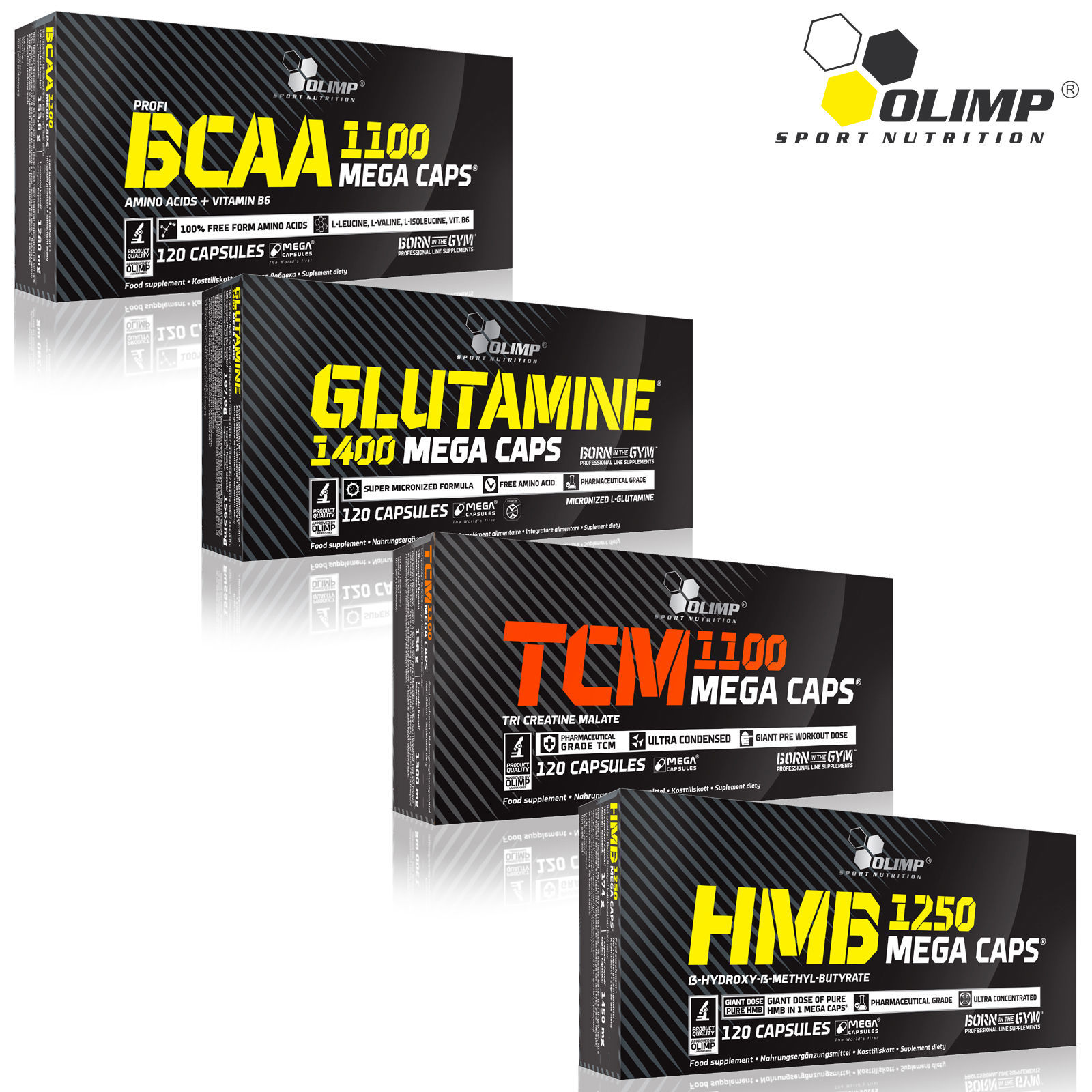 BCAA + Glutamine + Tri Creatine Malate (TCM) + HMB 120/240 Caps Muscle Mass Grow
