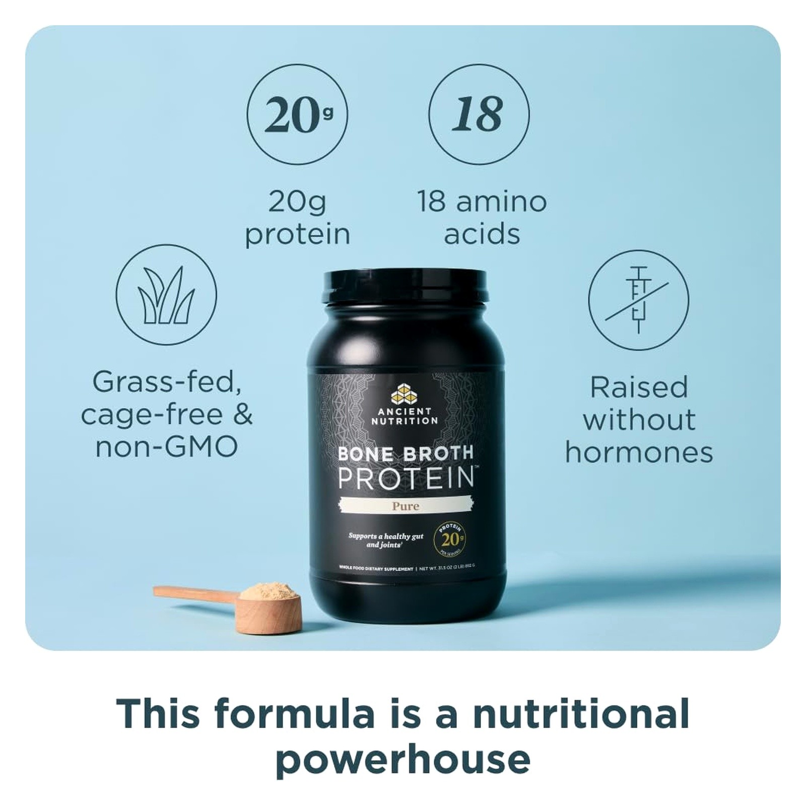 Ancient Nutrition Bone Broth Protein Powder 20g Collagen 40 Servi