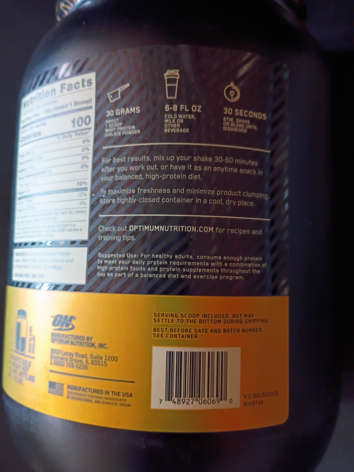 Optimum Nutrition Gold Standard 100% Whey Isolate Rich Vanilla 1.58 Lbs 03/27
