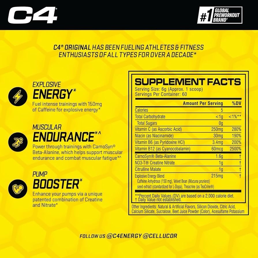 Cellucor C4 Original Pre Workout Powder Pink Lemonade 60 Servings