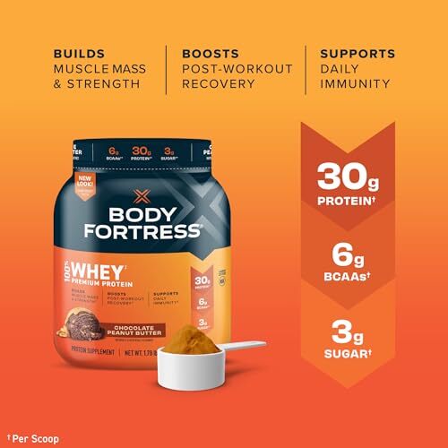 Body Fortress 100% Whey Premium Protein Powder Chocolate Peanut Butter 1.78lb…