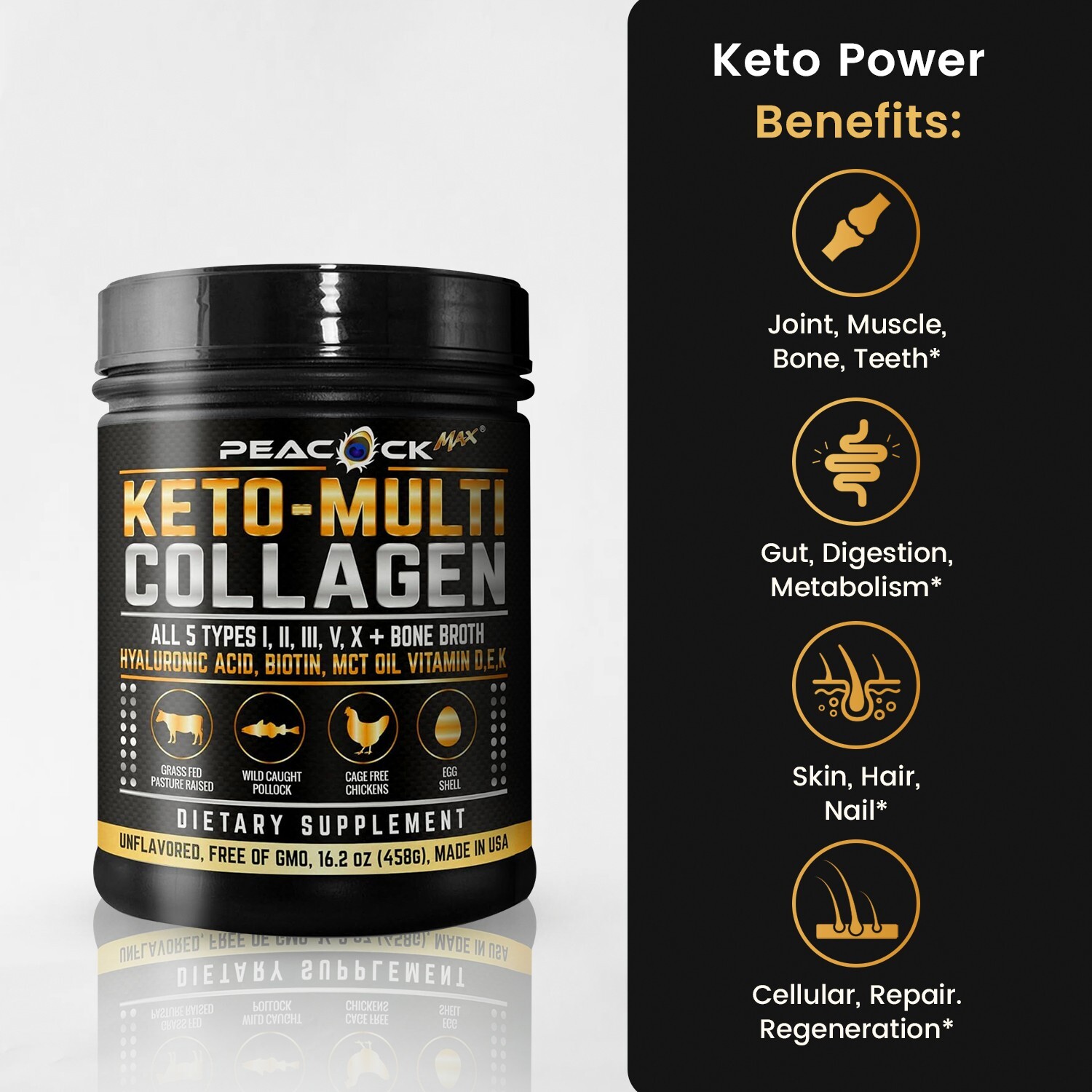 4 pack Keto Collagen Powder 5 Type Bone Broth Hyaluronic Acid MCT Vitamin DK