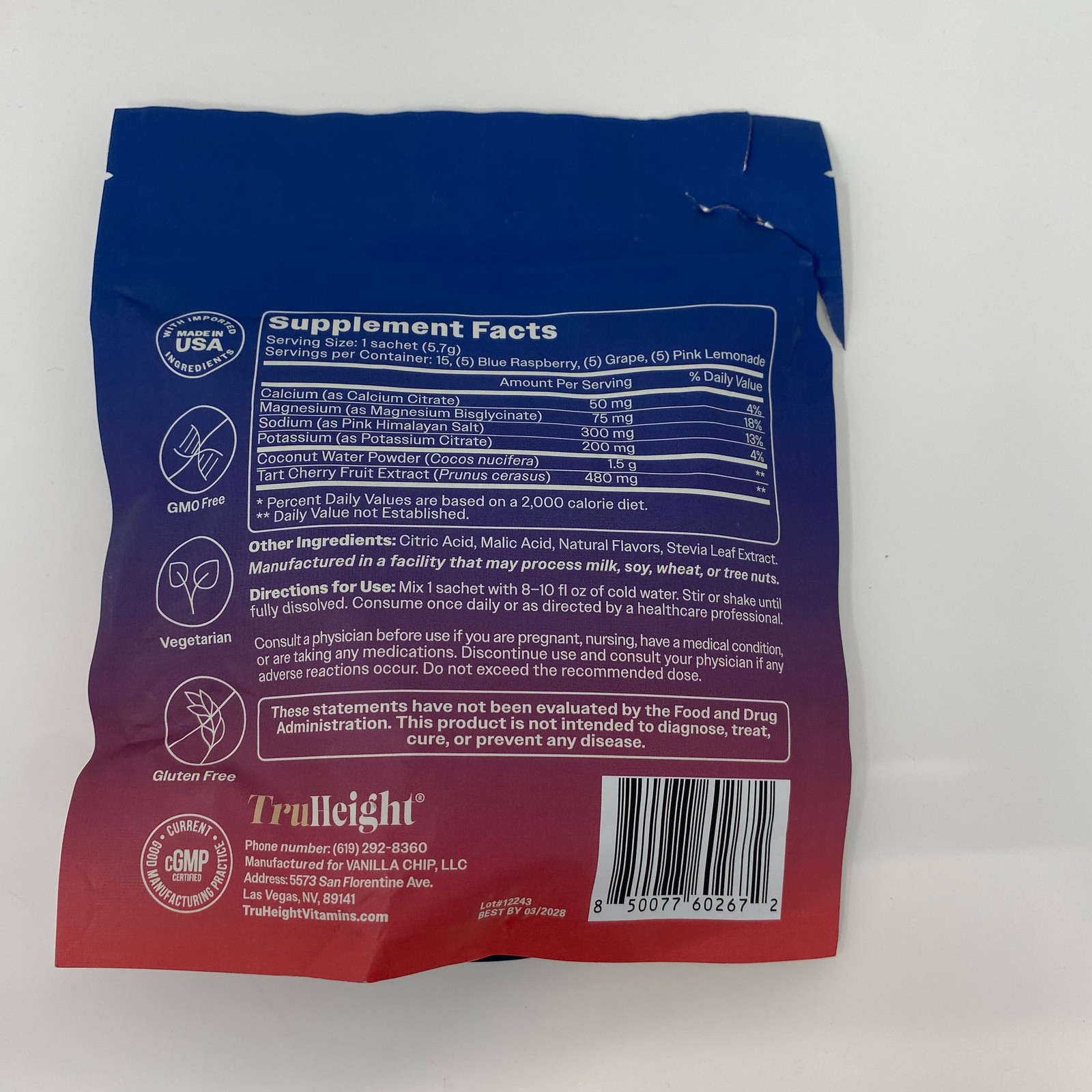 TruHeight Hydration Mix Variety Pack Blue Rasp/Grape/Pink – 15 Packets