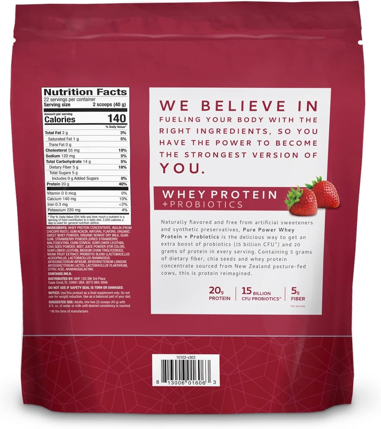 Pure Power 22 Servings Strawberry Protein in Easy Gusset Pouch – Top Quality