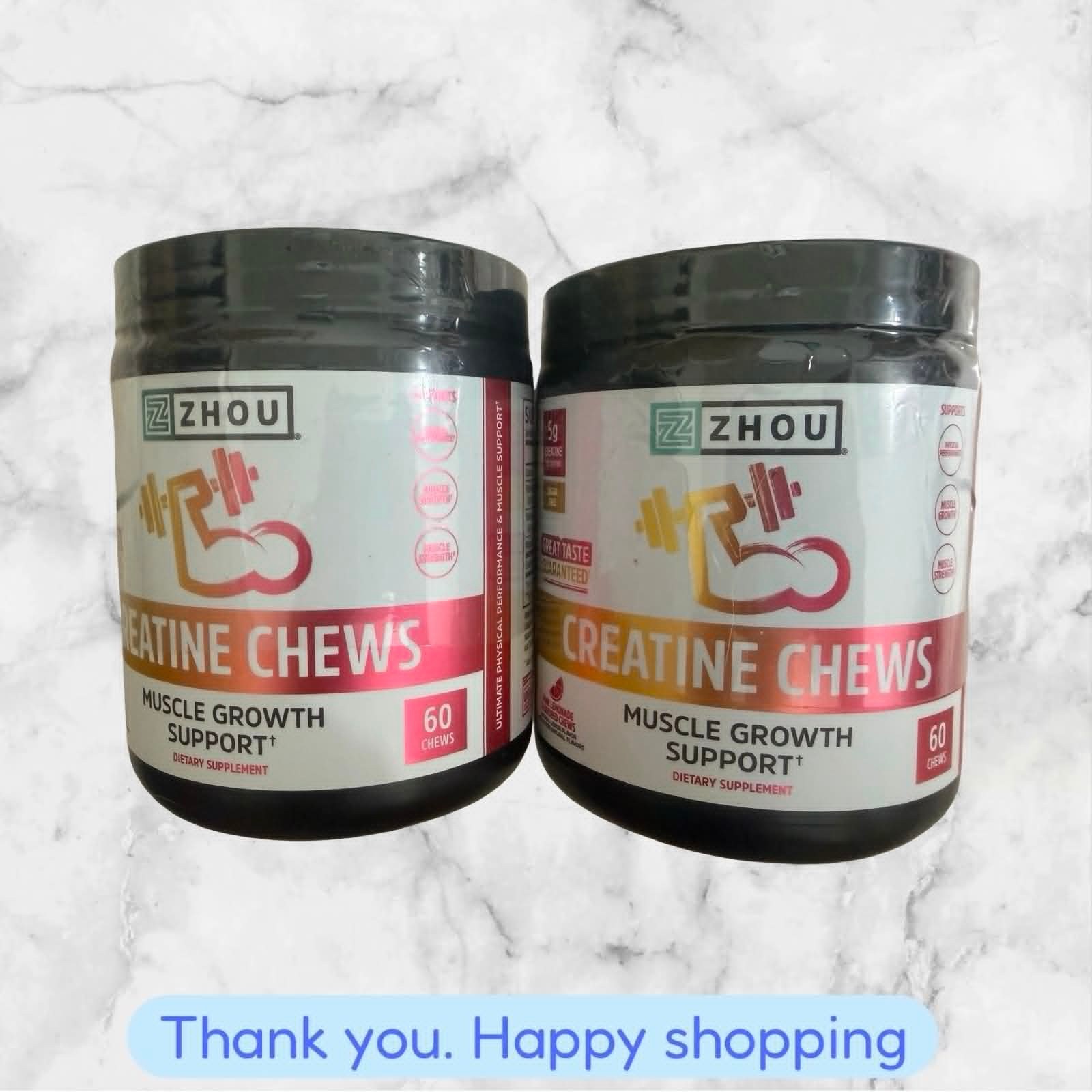 FOR 2 ZHOU Creatine Chews Muscle Grown Support 60 Chews Sugar Free Each NEW SHIP