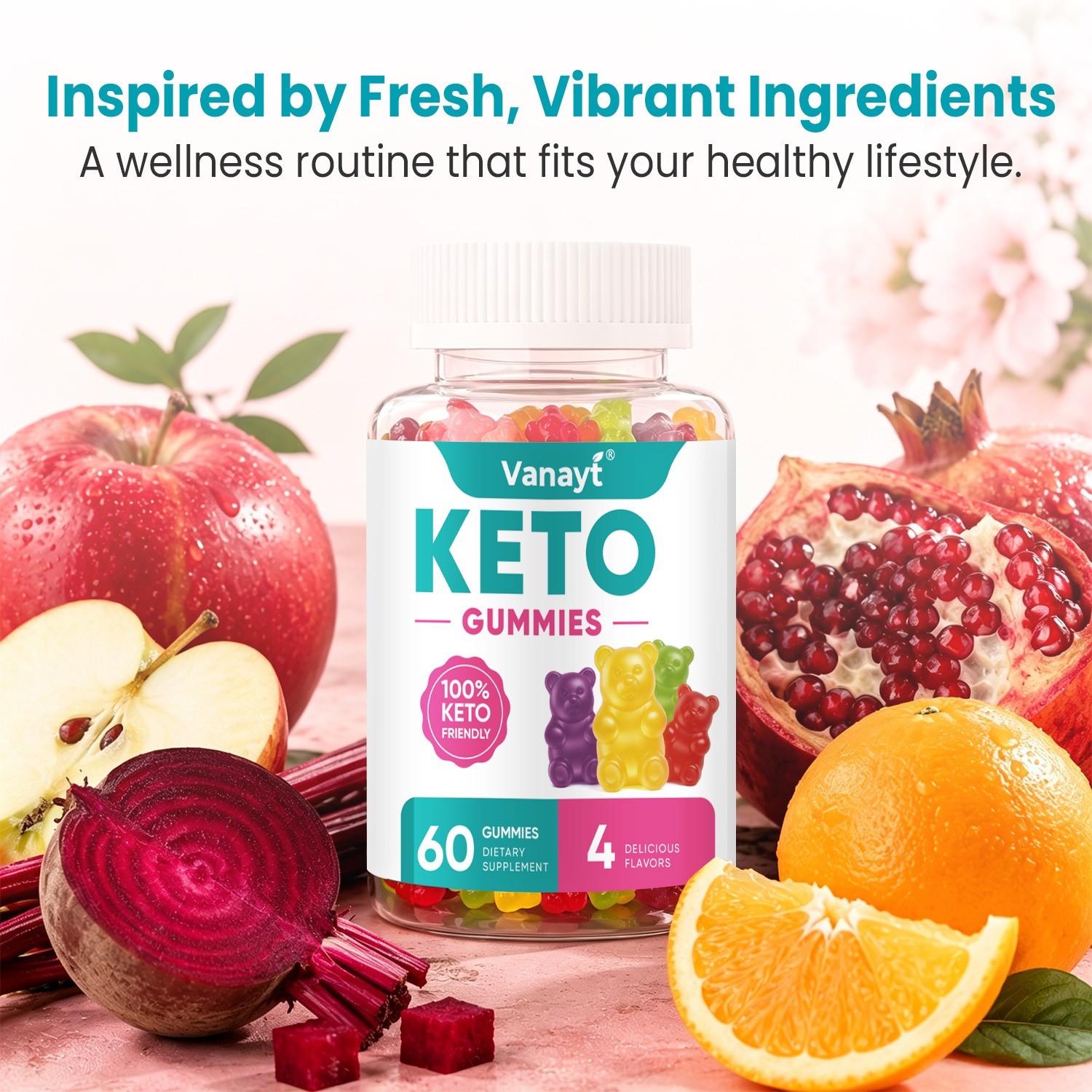Keto ACV Gummies 60 Ct Apple Cider Vinegar Dietary Supplement for Keto Support