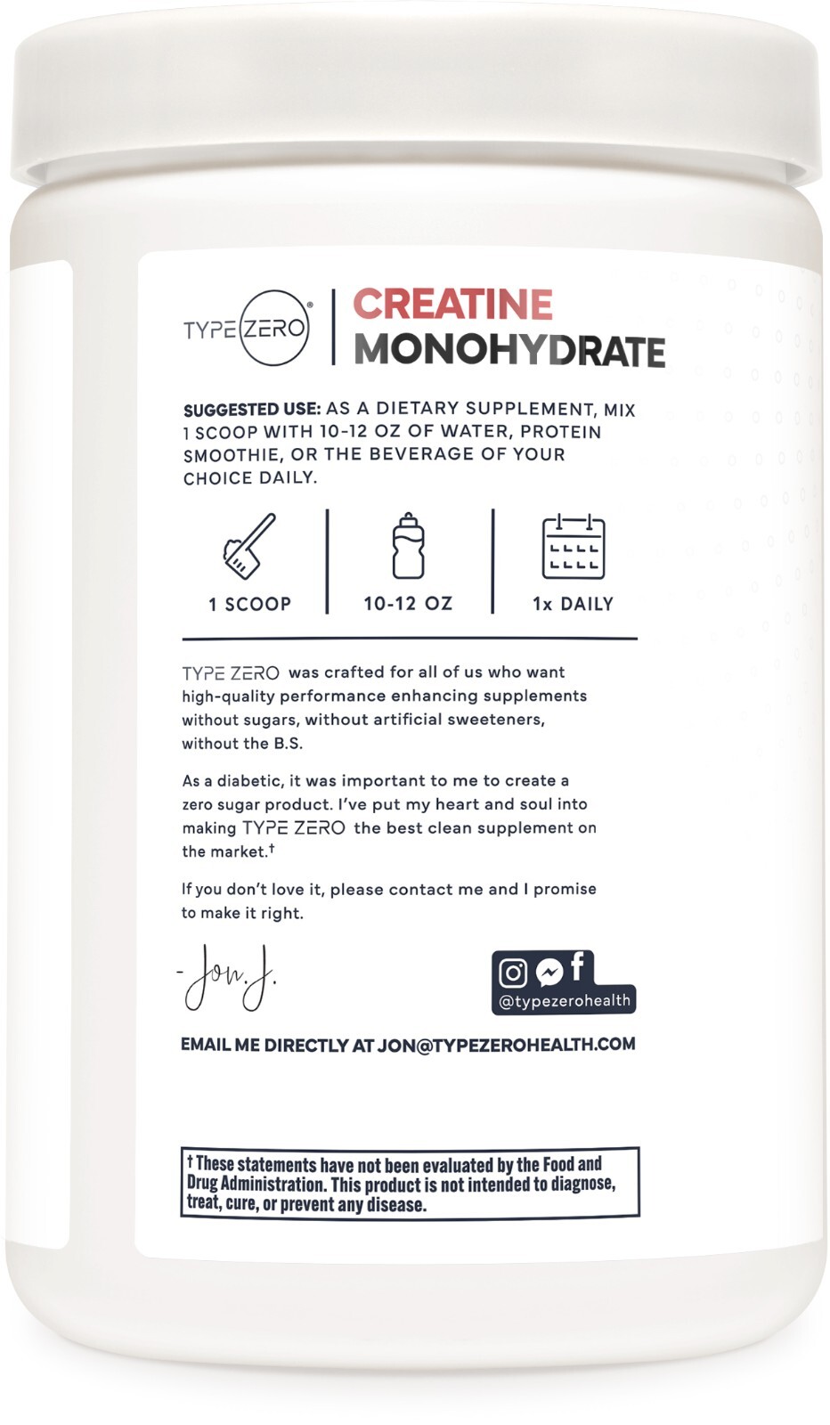 TypeZero Creatine Monohydrate Powder 500 Grams, Tropical Punch Flavored