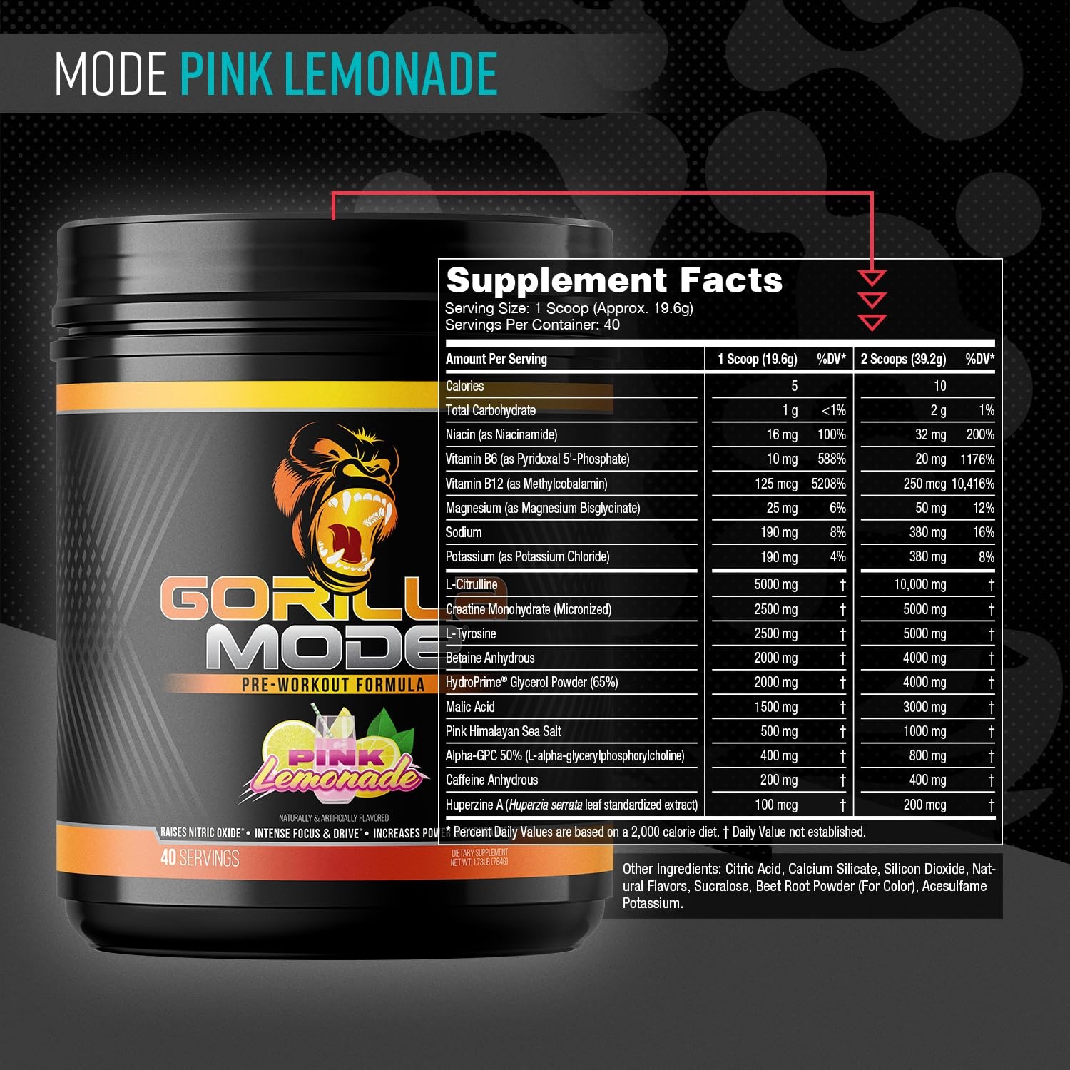 Gorilla Mode Pre Workout – L-Citrulline, Pumps, Laser Focus, Energy, Power