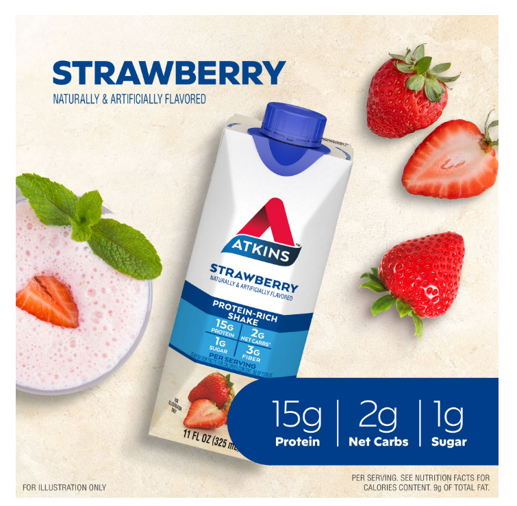 Atkins Protein Shake Strawberry Flavored, 15g Protein, Keto Friendly, 11 fl oz,