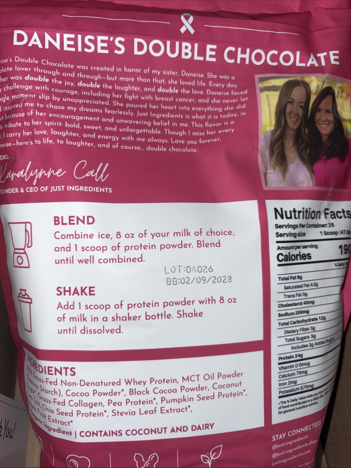 Just Ingredients Double Chocolate Protein Powder 2.63 Lb Exp 02/09/2028