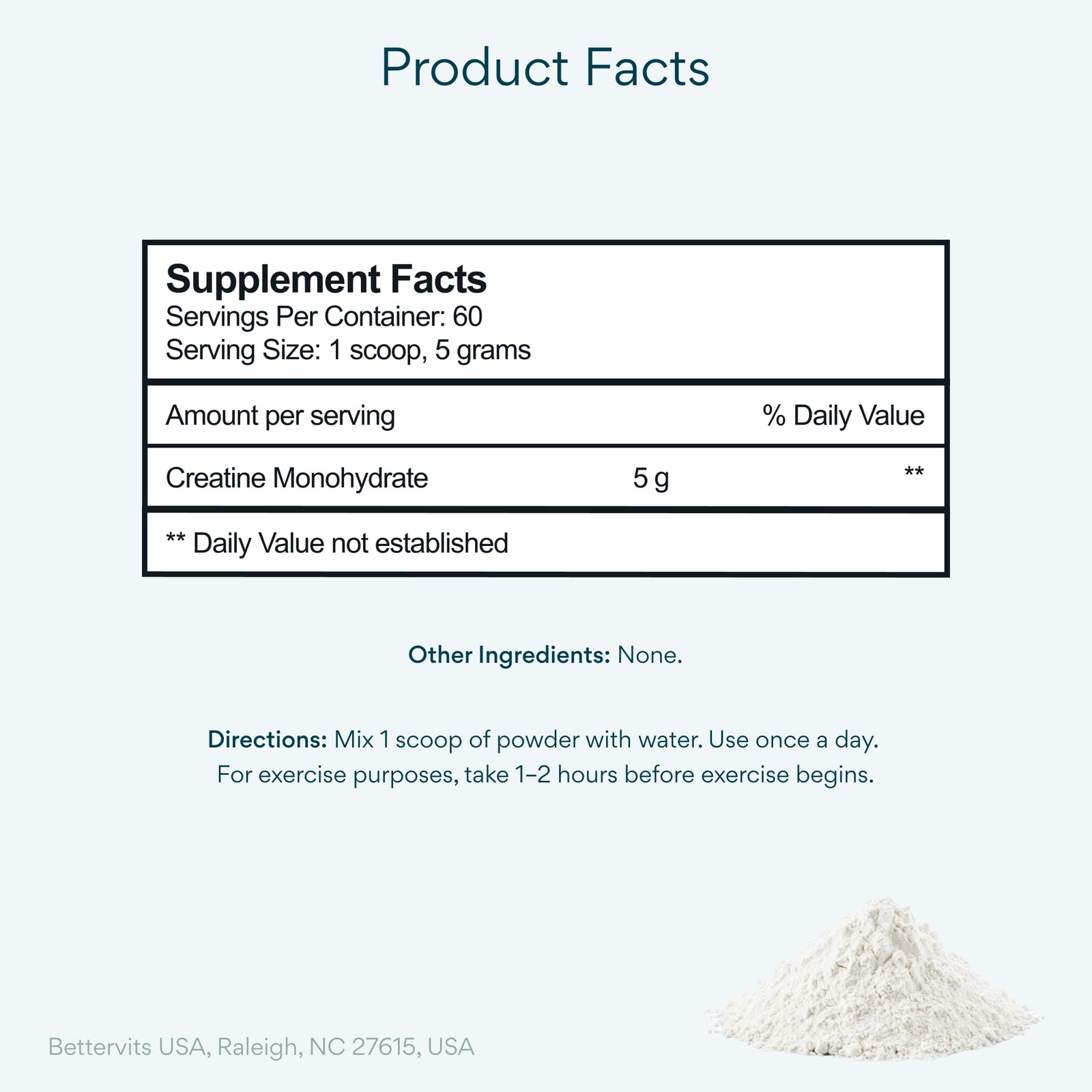 Bettervits Creatine Monohydrate 5g Unflavoured 60 Servings