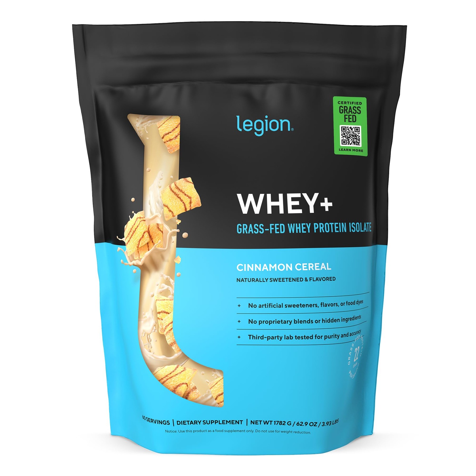 LEGION Whey+ Protein Whey Isolate from Grass Fed Cows Cinnamon Cereal, 60 Ser…