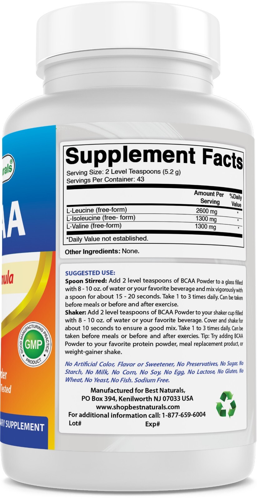 2 Pack Best Naturals BCAA Powder 8 OZ