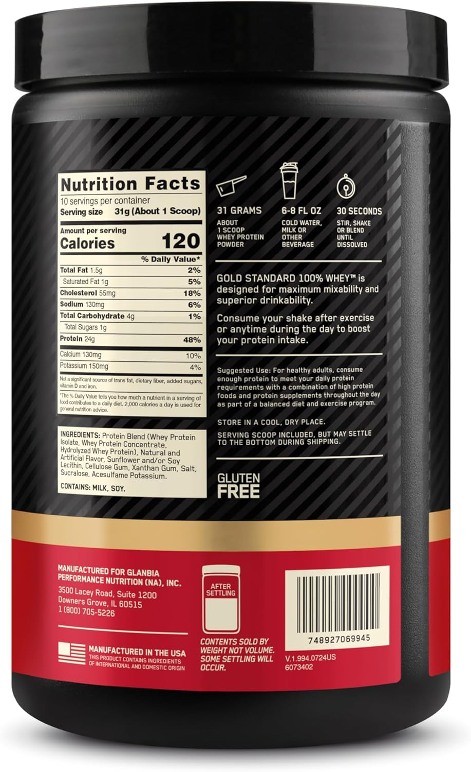 Gold Standard 100% Whey Protein Powder, Vanilla Ice Cream, 0.68 Pound (Pack of 1