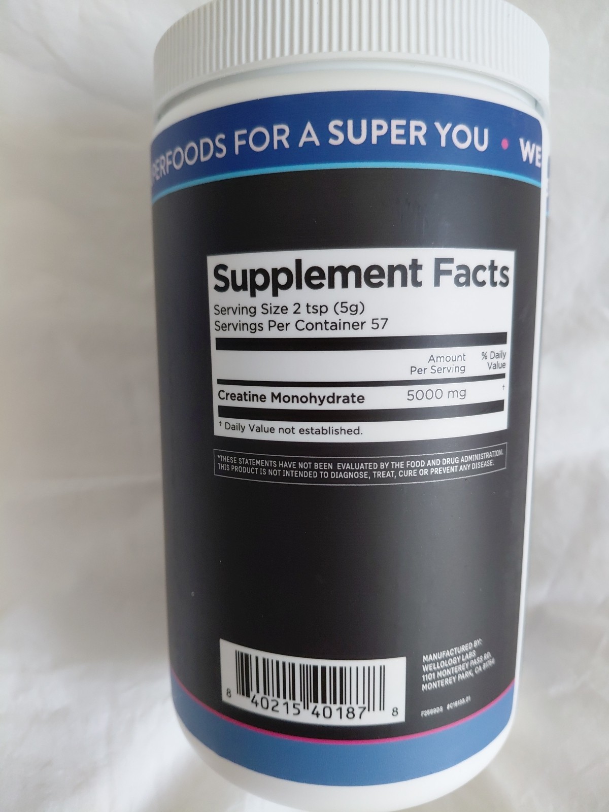 Wellology Labs Pure Creatine Monohydrate 5000 MG Per Serving Exp 09/01/2028