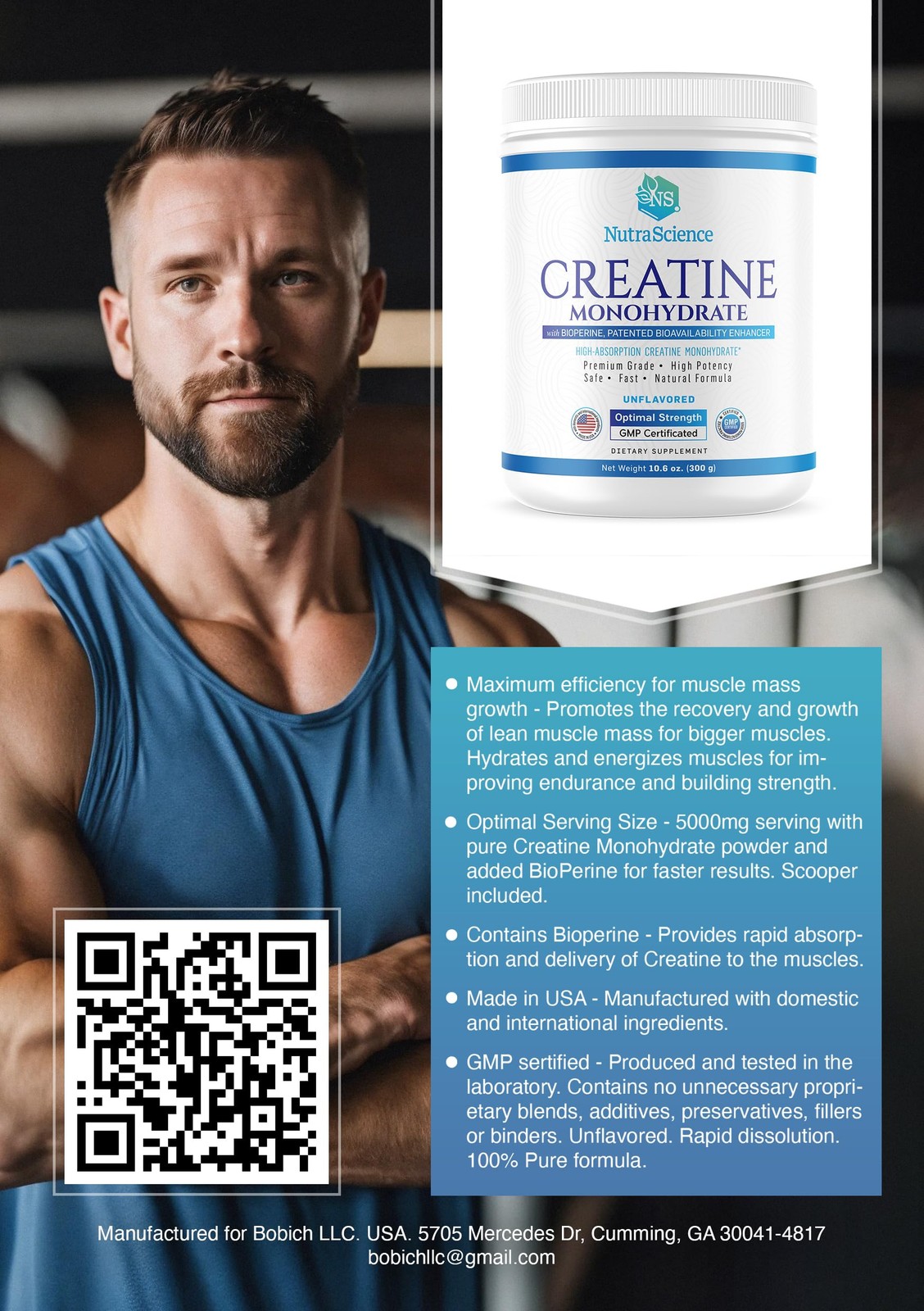 NutraScience Creatine Monohydrate Powder with 10.6 Ounce (Pack of 1)