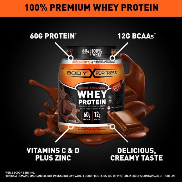 Body Fortress Whey Protein Powder Cookies N’ Creme 1.78lb 60g Protein