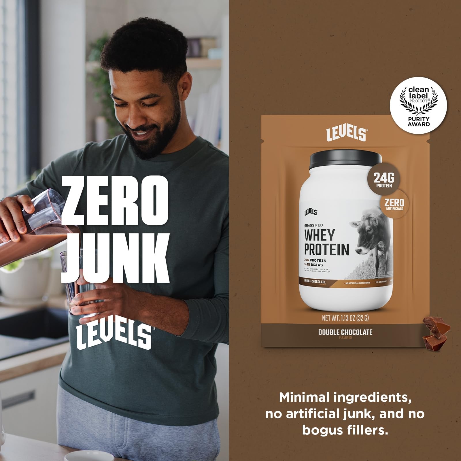 Levels Grass Fed Whey Protein Powder No Artificials 24G of Protein Double Cho…