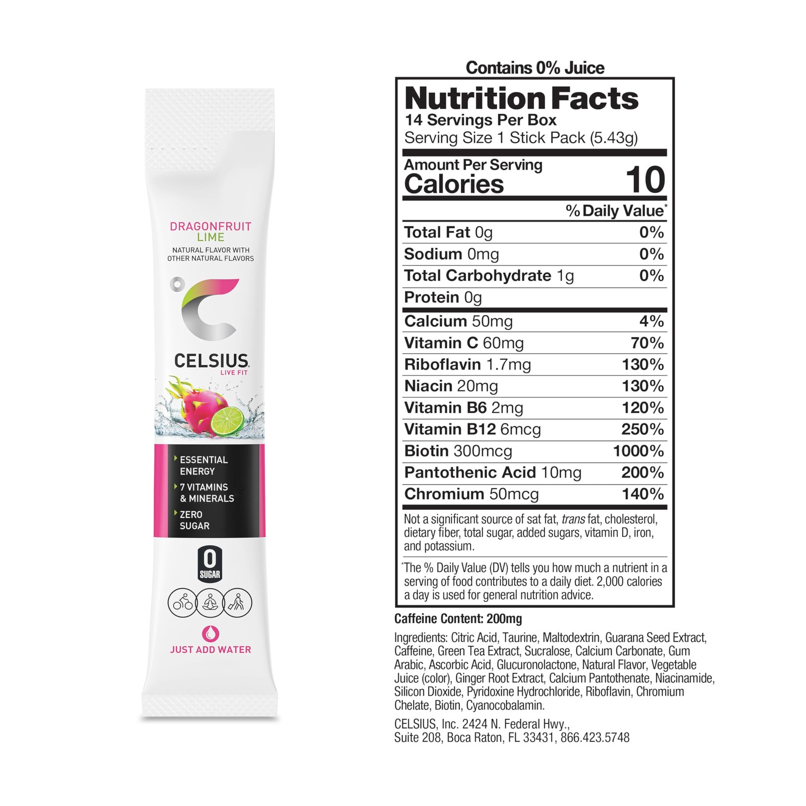 CELSIUS® On-The-Go Powder Sticks Dragonfruit 2.8 Ounce (Pack of 1), Peach