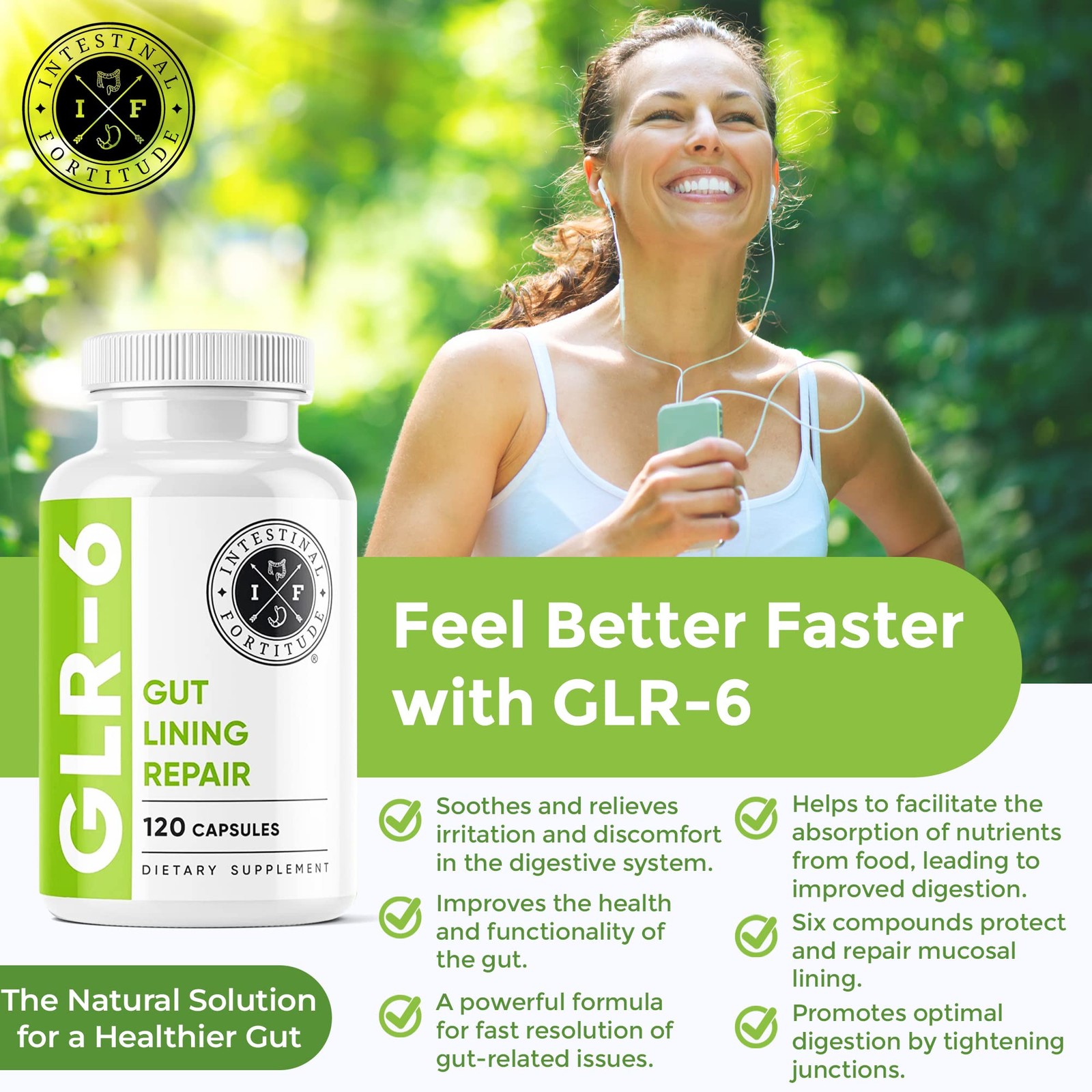Intestinal Fortitude GLR6 Gut Health Supplement for Women and Men, 120 Capsul…