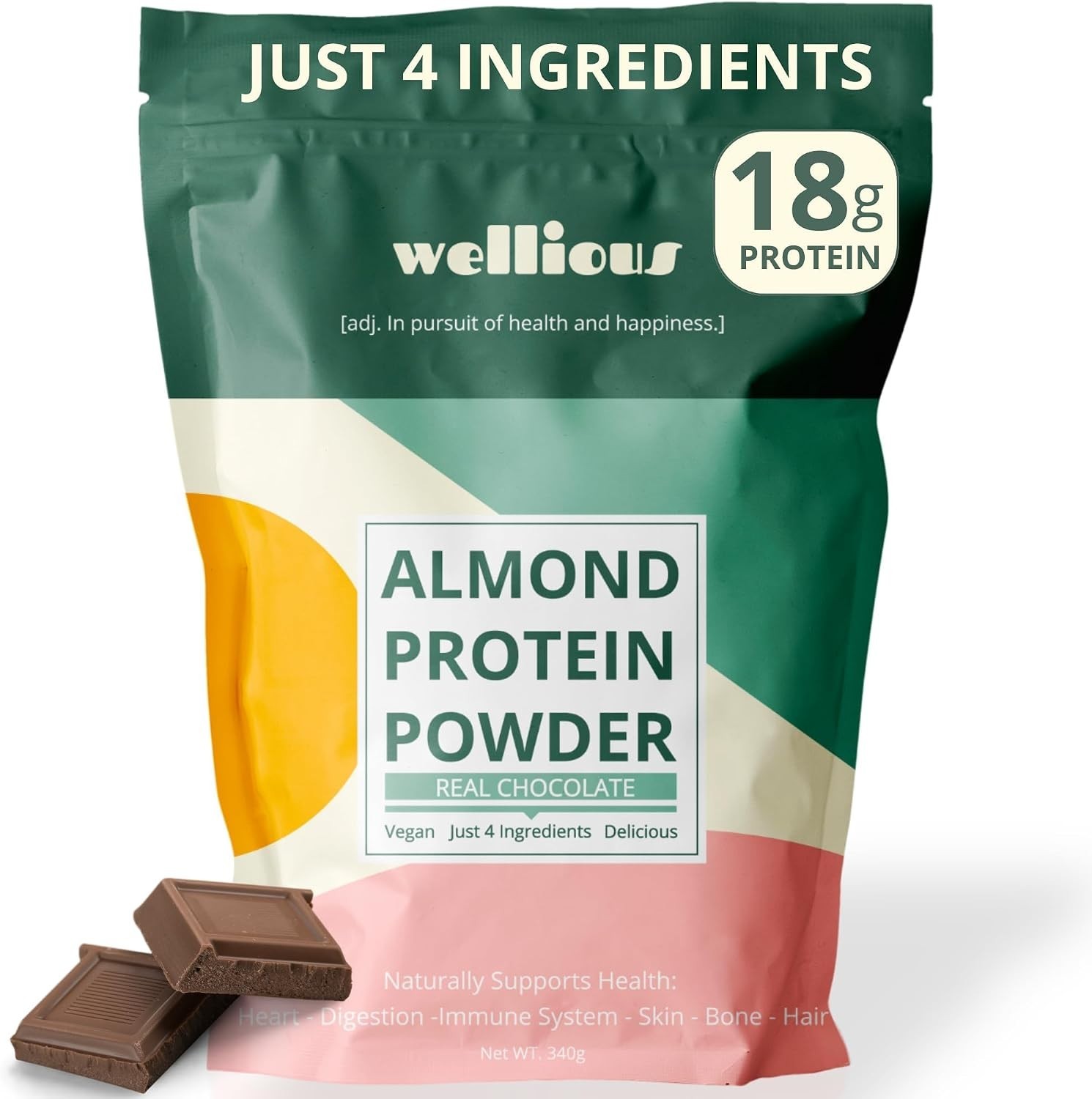 Almond Protein Powder Chocolate Vegan Soy-Free Gut Friendly 18g Protein for