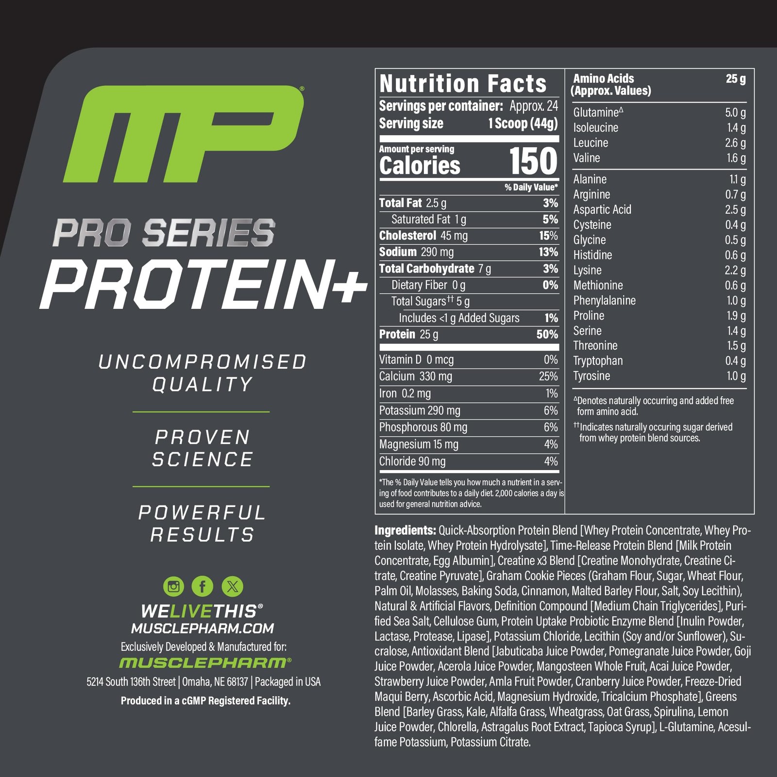 MusclePharm Pro Series Protein+, 26g Whey Protein Powder per Serving | Professio
