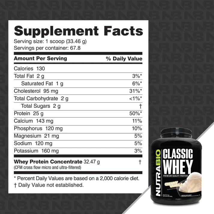 NutraBio Classic Whey Protein Powder Creamy Vanilla 5lb