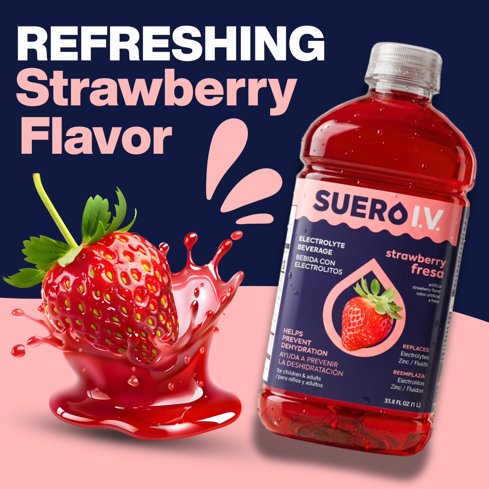 Suero I.V. Electrolyte Drink, Strawberry Flavor 33.8 fl oz – Hydrate
