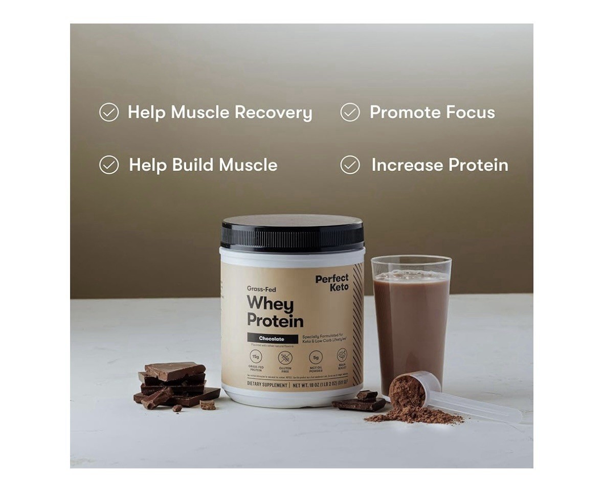 Perfect Keto Grass-Fed Whey Protein Chocolate 18oz | MCT, Gluten-Free