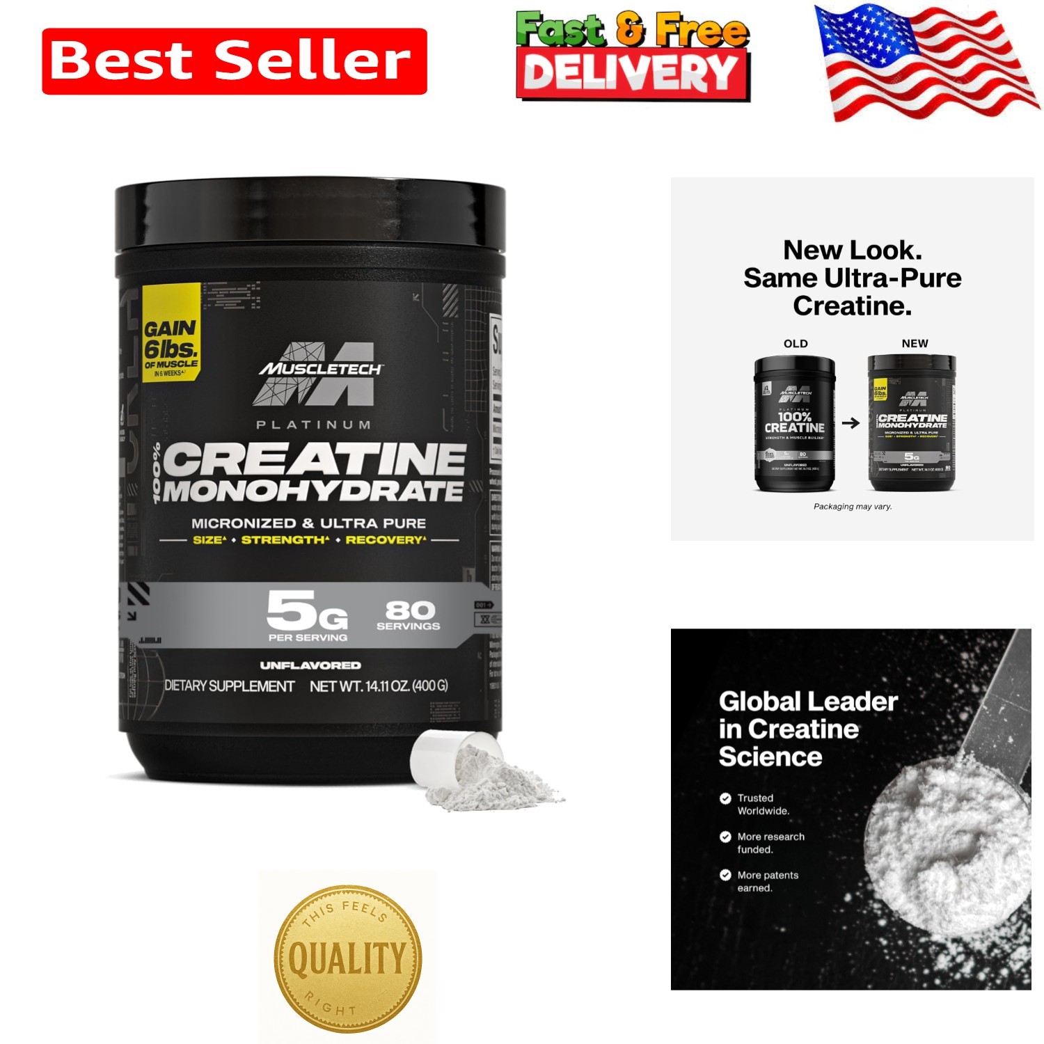 Unflavored Creatine Monohydrate Powder – 80 Servings of Pure Strength & Energy