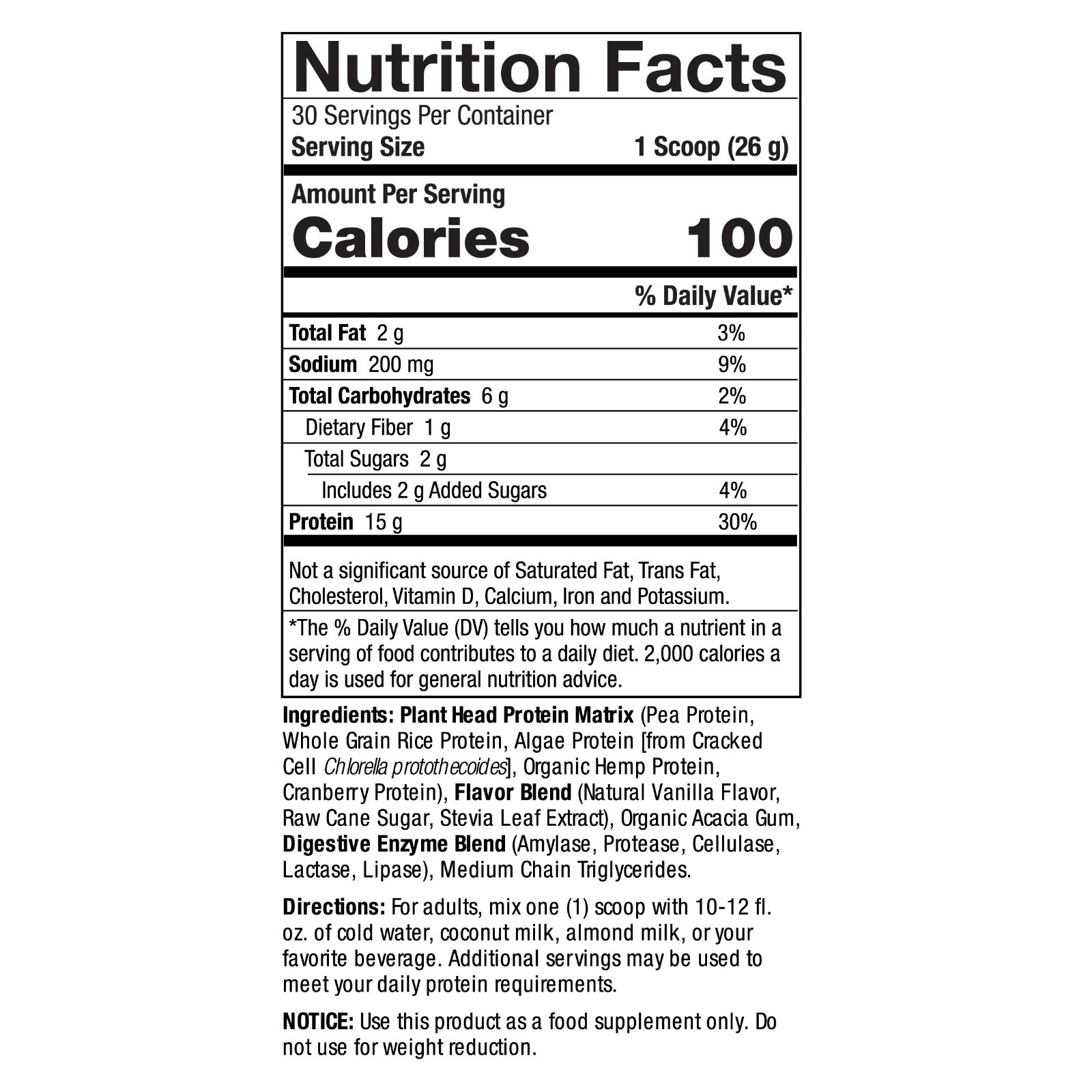 Genceutic Naturals Plant Head Vegan Protein Powder – Vanilla 1.7 lbs. – 06/2028