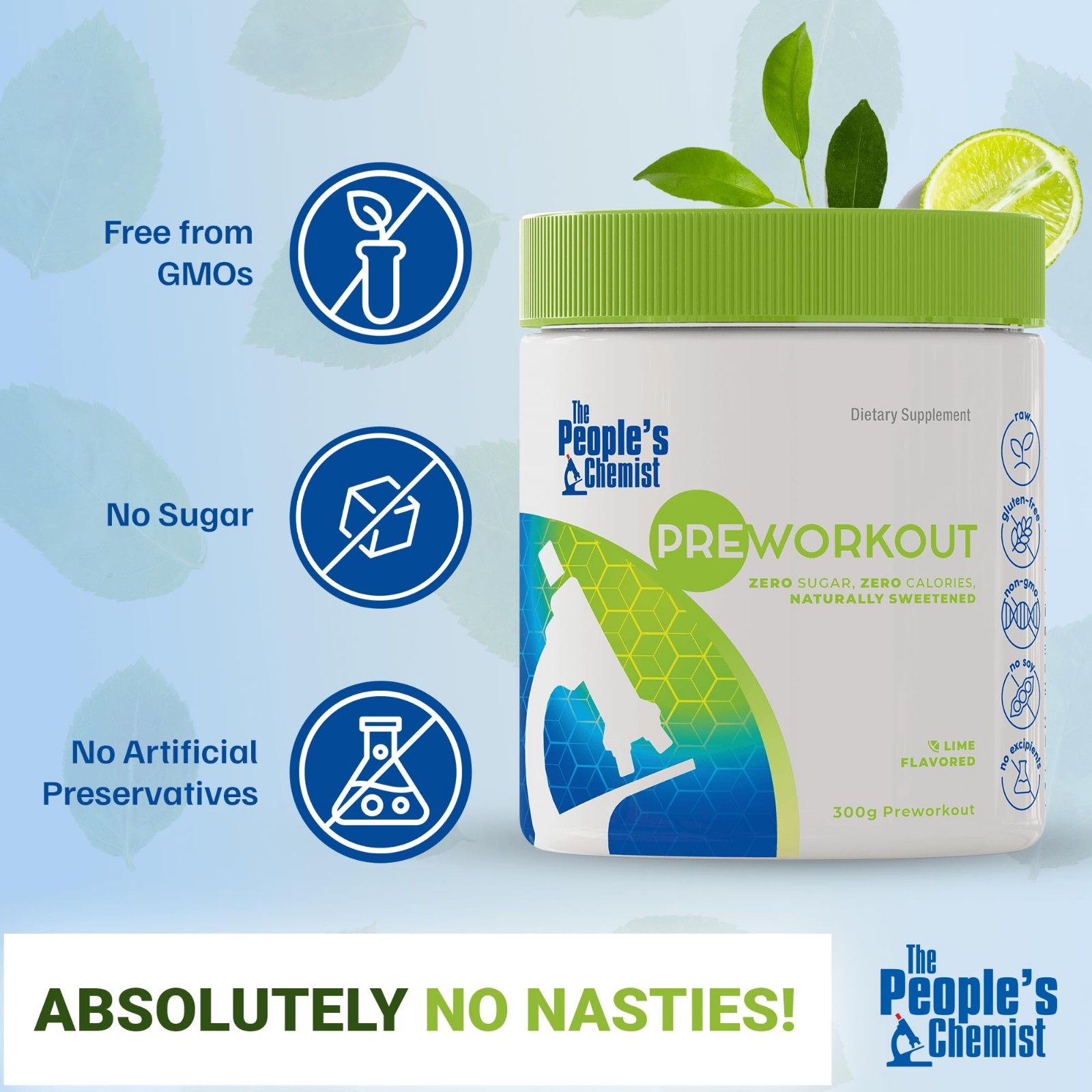 Natural Pre-Workout Supplement – Lime Flavor, Energy, Focus & Endurance, No Suga