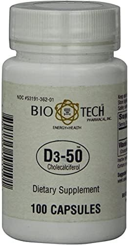Bio-Tech Pharmacal D3-50 50,000 IU, 100 Capsules Ð All-Natural Supplement Ð Supp