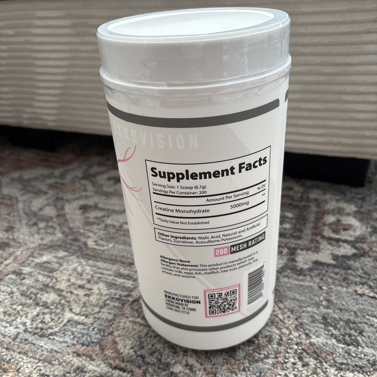 Ekkovision Creatine Micronized Monohydrate Pink Lemonade 200 Servings Exp 7/27