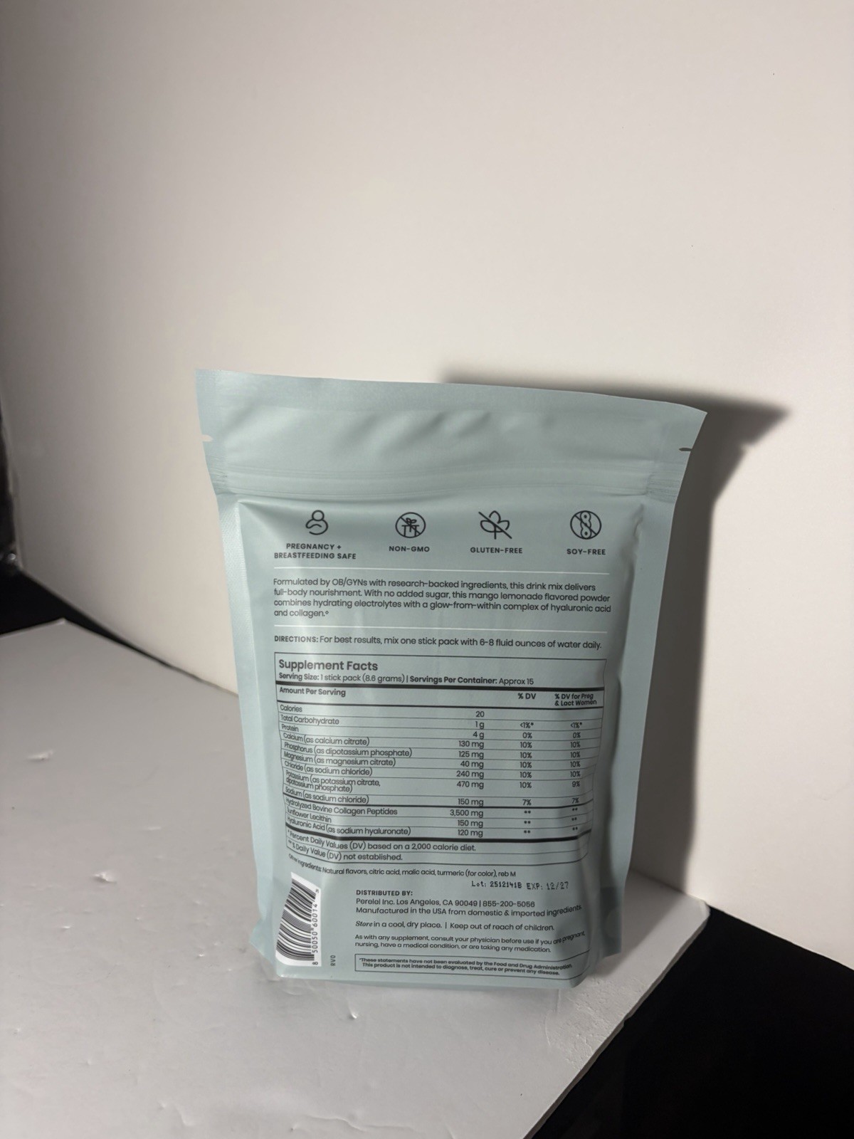 Perelel Hydration Electrolytes Powder Hyaluronic Acid Mango Lemonade Non-GMO