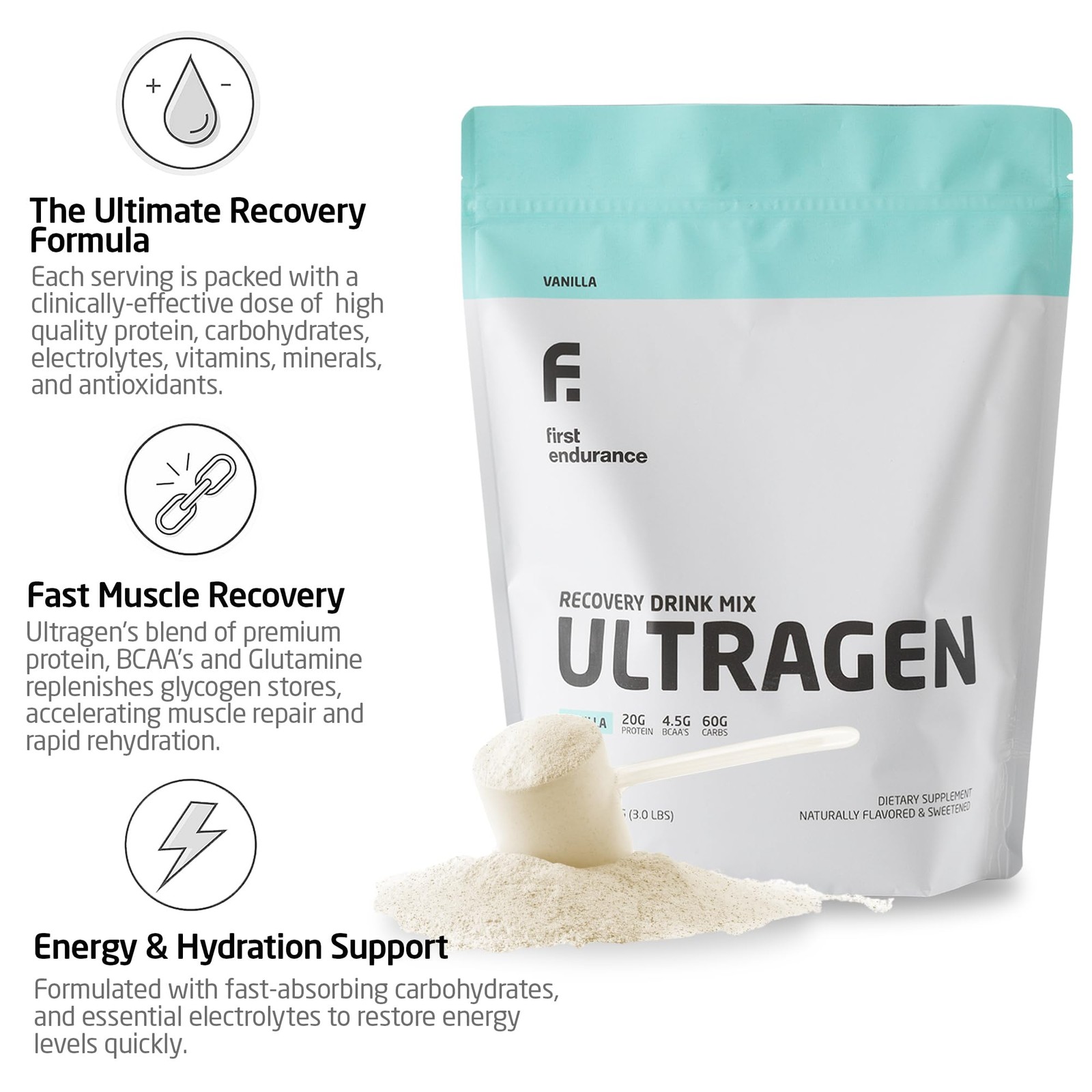 Ultragen Vanilla Protein Supplement Powder 3Lb Accelerates Recovery 20G Protein