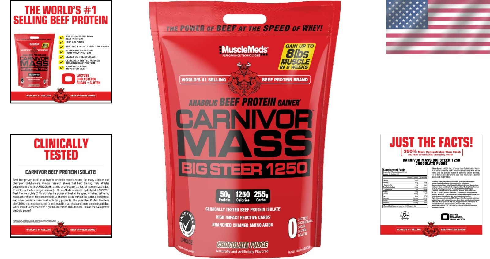 Carnivor Mass 1250 – Delicious Chocolate Beef Protein for Muscle Gains, 15lbs