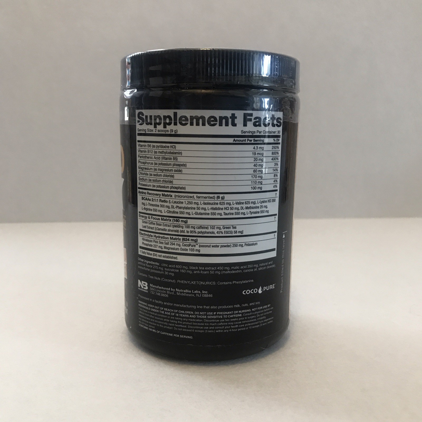 NutraBio Amino Kick Georgia Peach Tea Powder 270g 30 Servings All Natural