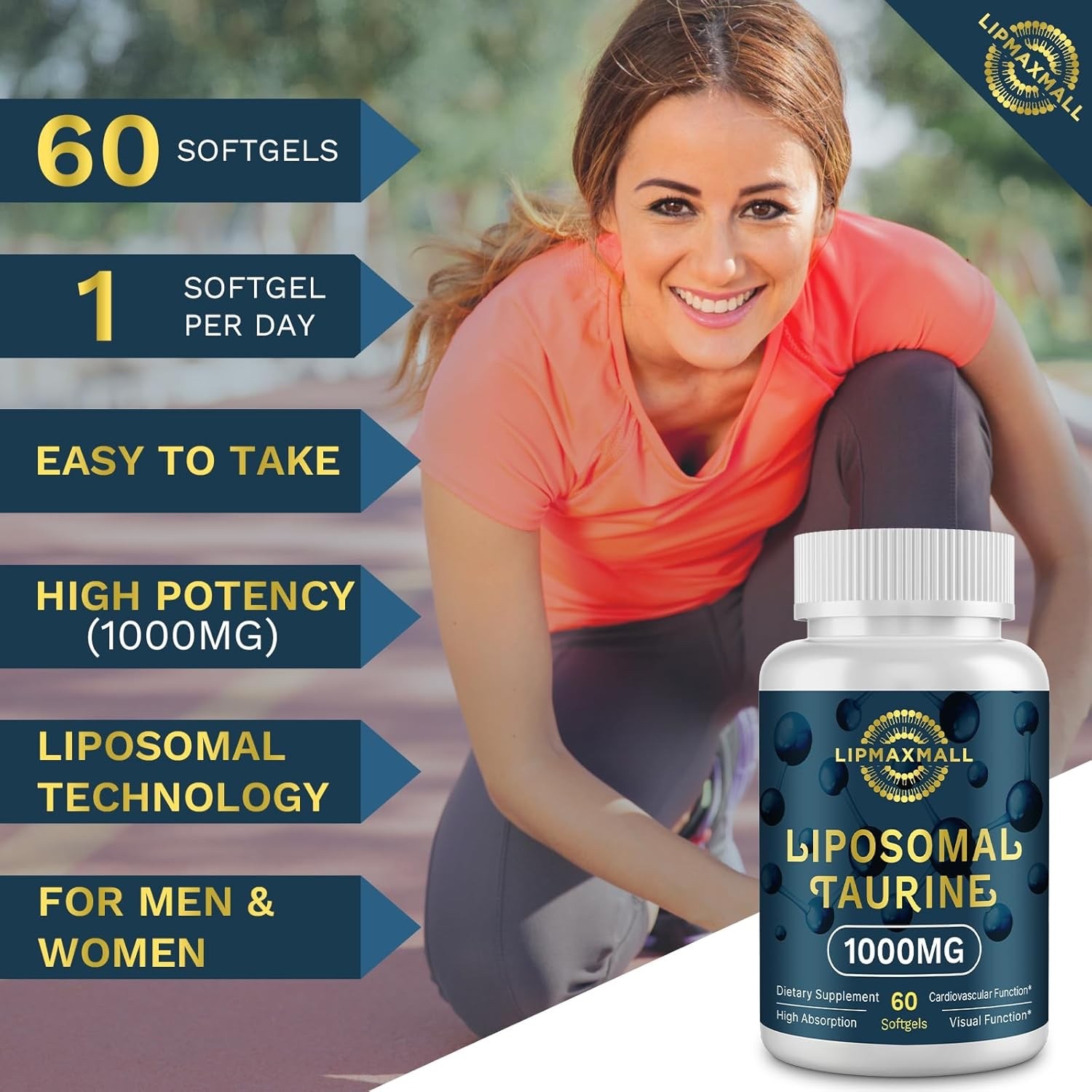 2 Liposomal Taurine Supplement 1000mg, High Absorption Amino Acid 60 Softgels