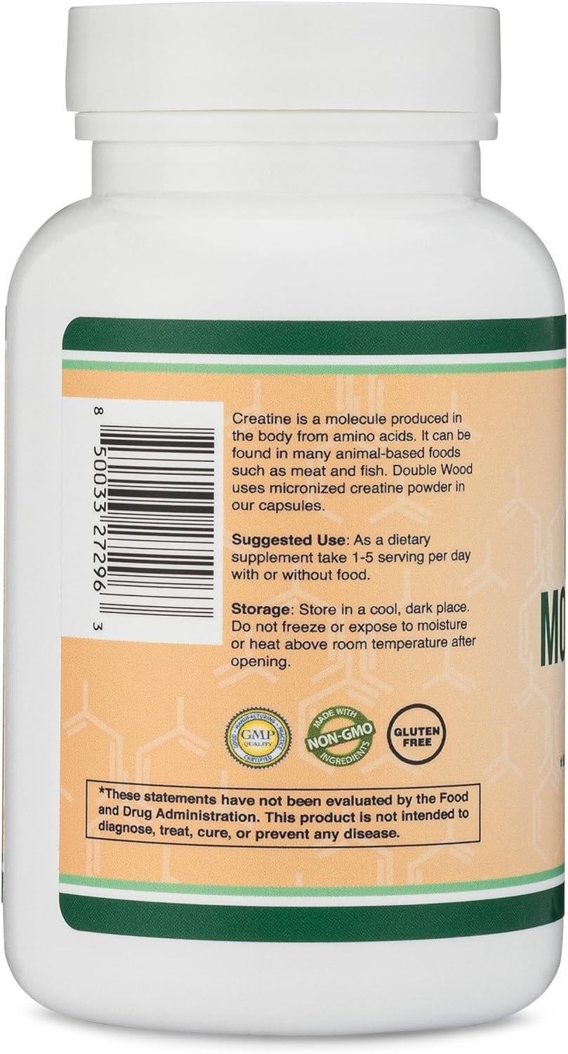 Double Wood Creatine Monohydrate Capsules – 120 Count, 1g per Serving