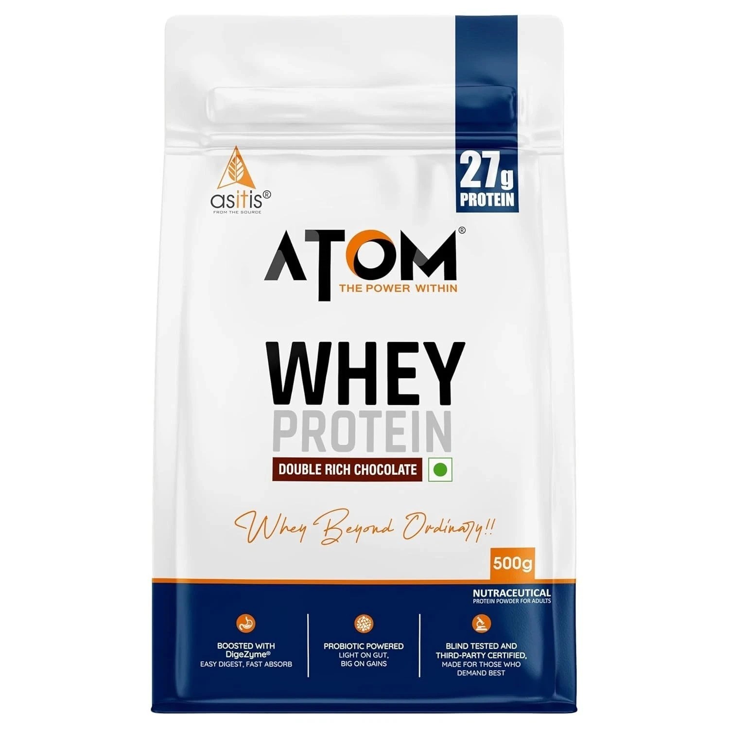 AS-IT-IS ATOM Whey Protein 500g Isolate & Concentrate Chocolate 27g protein D210